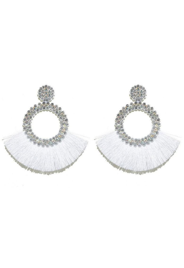 Cercei albi - cu pietre si franjuri - Amia C8