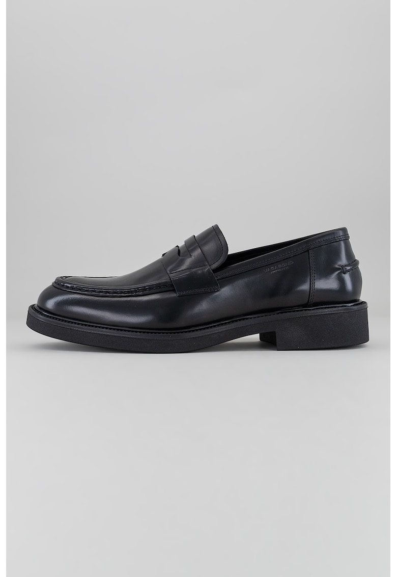 Pantofi loafer de piele cu varf rotund - Negru
