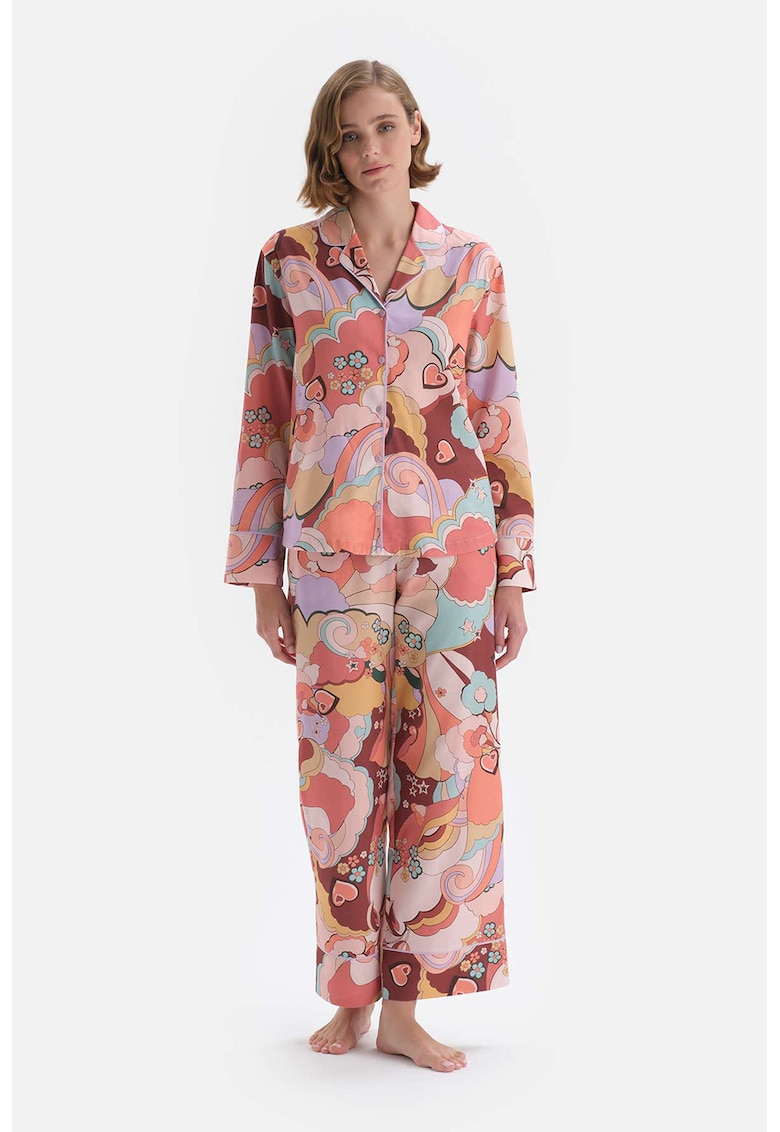 Pijama lunga cu imprimeu floral