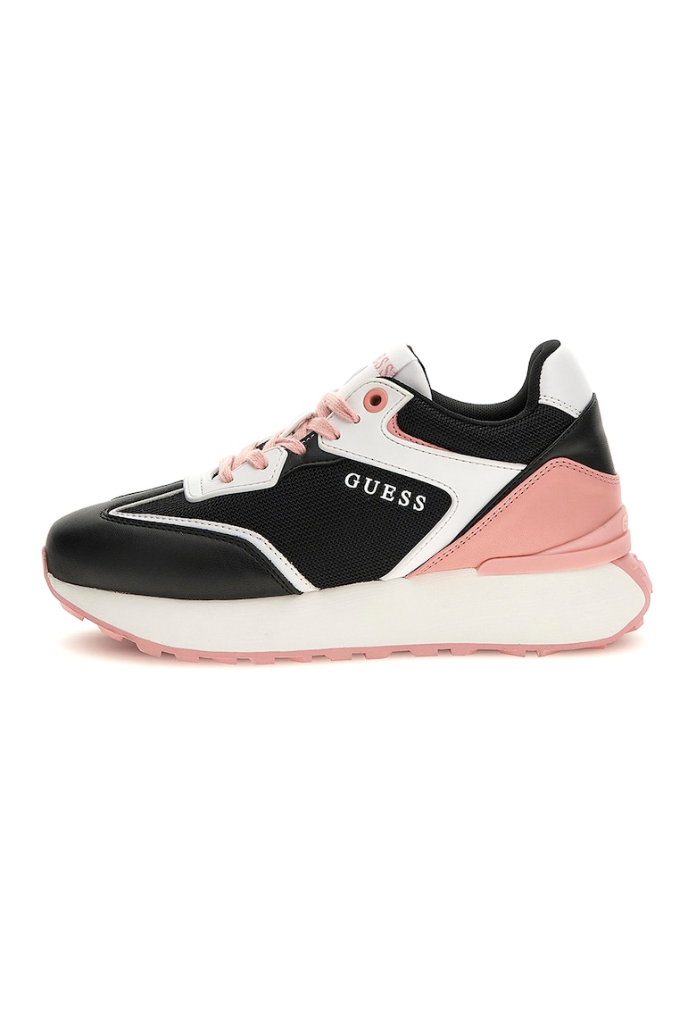 Pantofi sport de piele ecologica cu garnituri de plasa - Negru/Roz pastel/Alb murdar