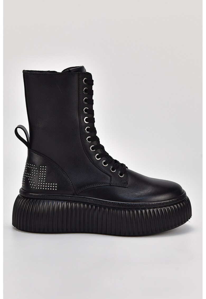 Ghete flatform de piele cu aplicatie logo