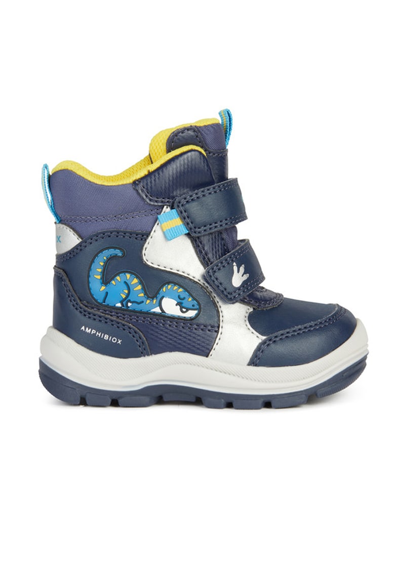 Geox Ghete din piele ecologica si material textil - Alb/Galben/Bleumarin