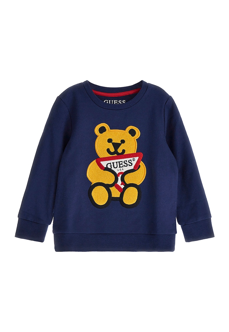 Bluza sport cu decolteu la baza gatului si logo brodat - Rosu/Galben/Bleumarin
