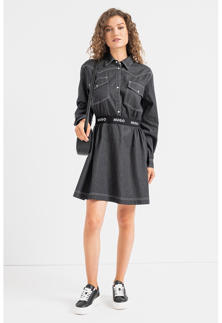 Rochie evazata de denim cu buzunare aplicate Karinne
