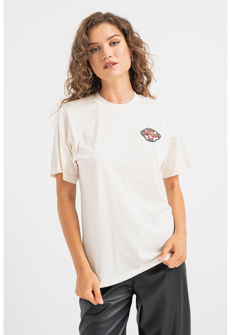 Tricou cu decolteu la baza gatului si aplicatie logo pe piept Vintage