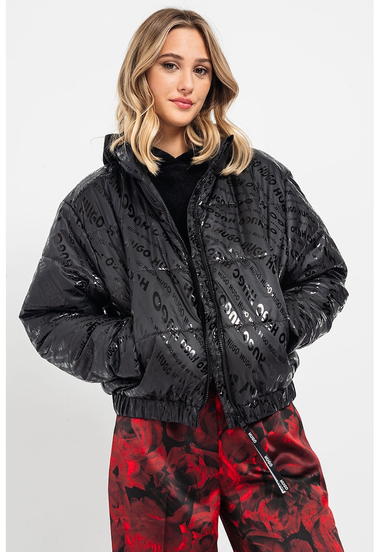 Geaca cu vatelina si imprimeu logo - Negru