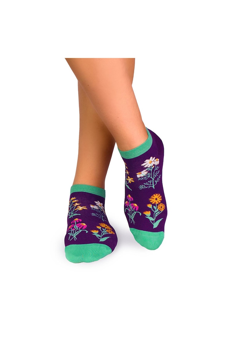 Fusta Sosete bumbac - model floral - Violet