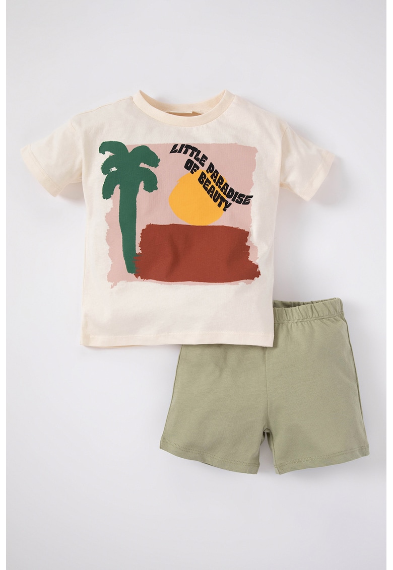 Set de tricou cu imprimeu grafic si pantaloni scurti - 2 piese