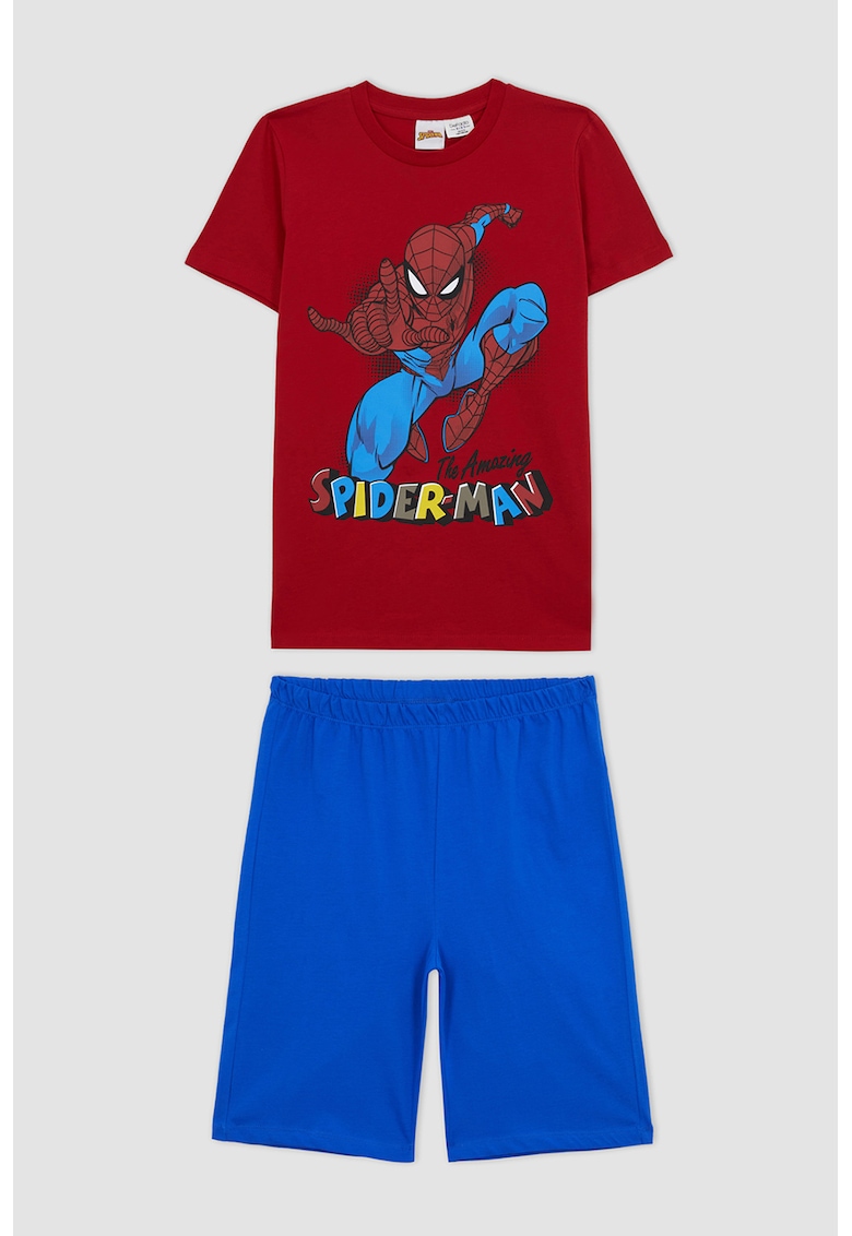 Pijama cu pantaloni scurti si imprimeu Spiderman