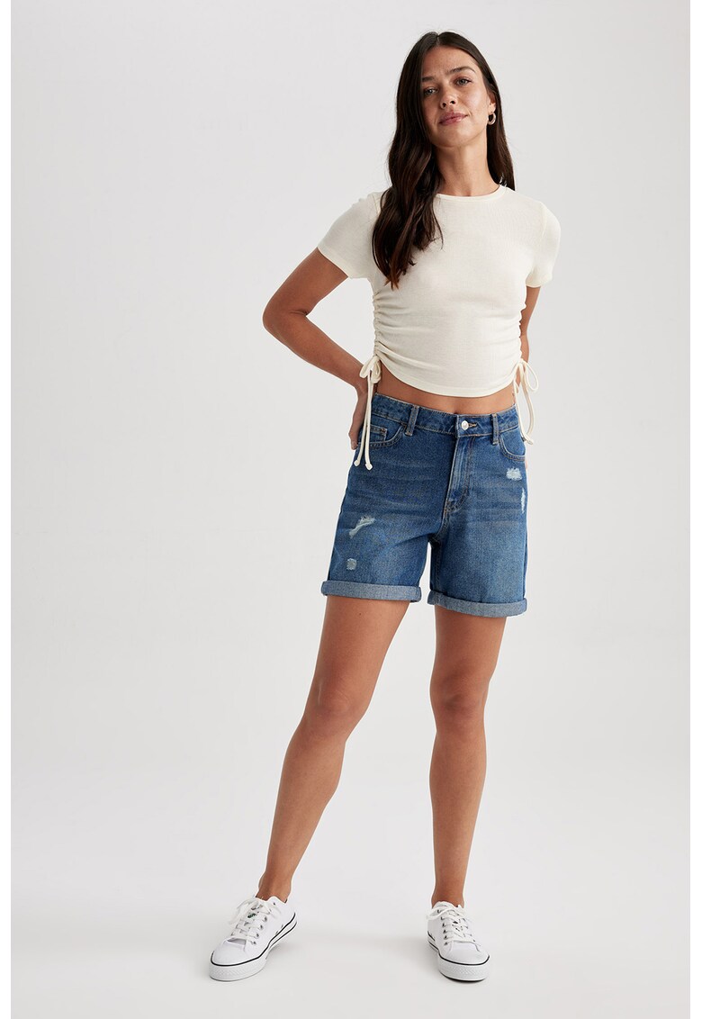Bermude din denim cu aspect deteriorat