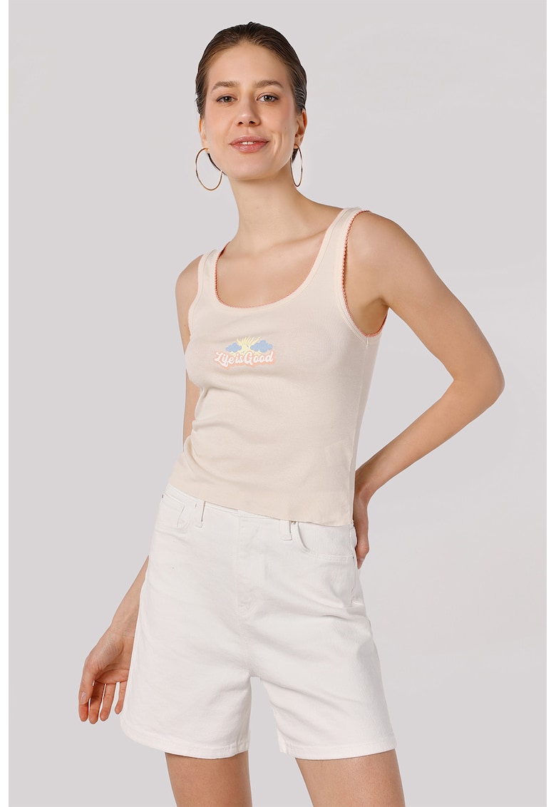 Top din bumbac cu imprimeu frontal