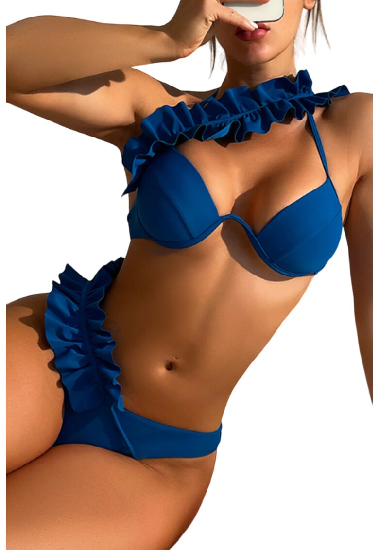 Costum de baie dama - 2 piese - model summer waves - sutien cupe cu sustinere - element fashion pe umar - EFAYN