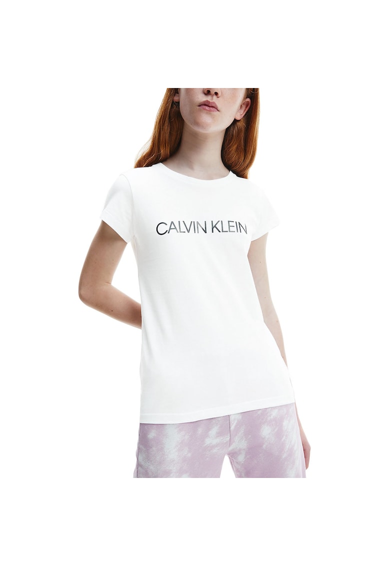 Tricou pentru fete - slim fit - cu logo - Bumbac - Alb - 4 ani