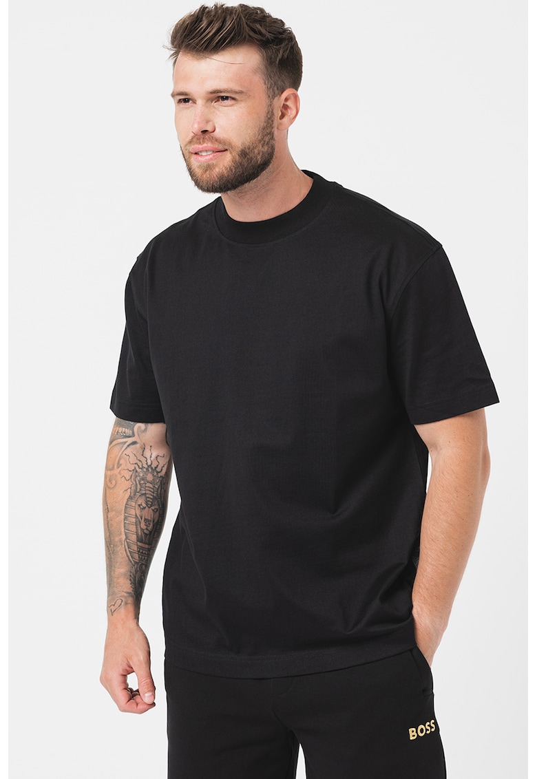 Tricou din bumbac cu decolteu la baza gatului Timm - Negru