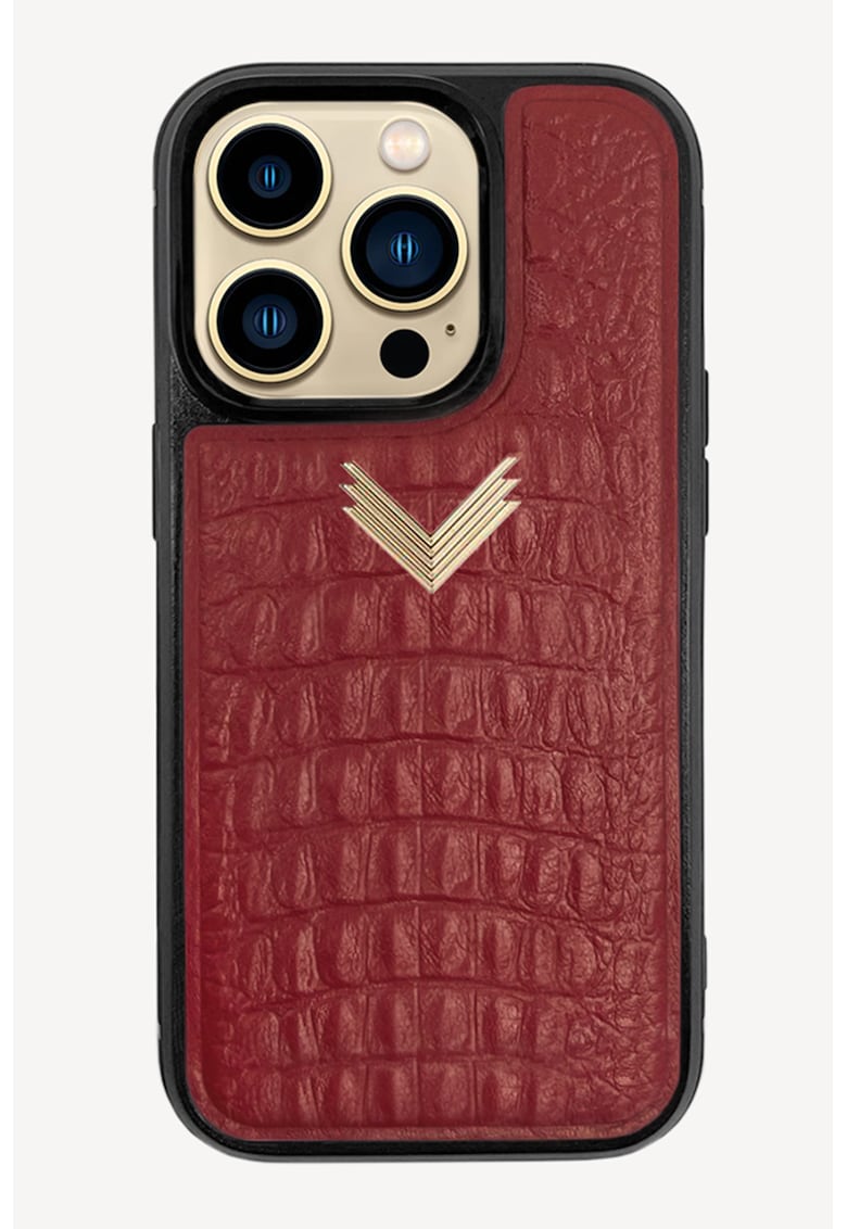 Carcasa iPhone 14 Pro Max din piele cu model piele de crocodil
