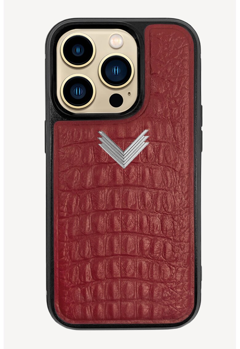 Carcasa iPhone 14 Pro Max din piele cu model piele de crocodil