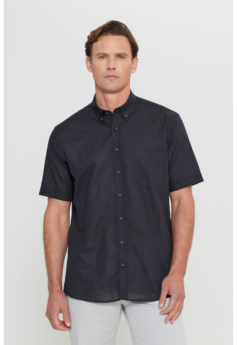 Camasa de bumbac cu maneci scurte si buzunar aplicat