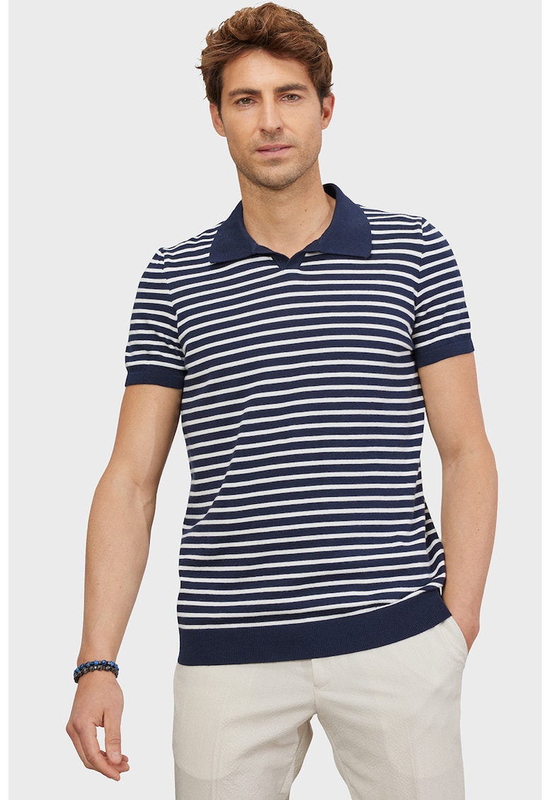 Tricou polo de bumbac cu dungi