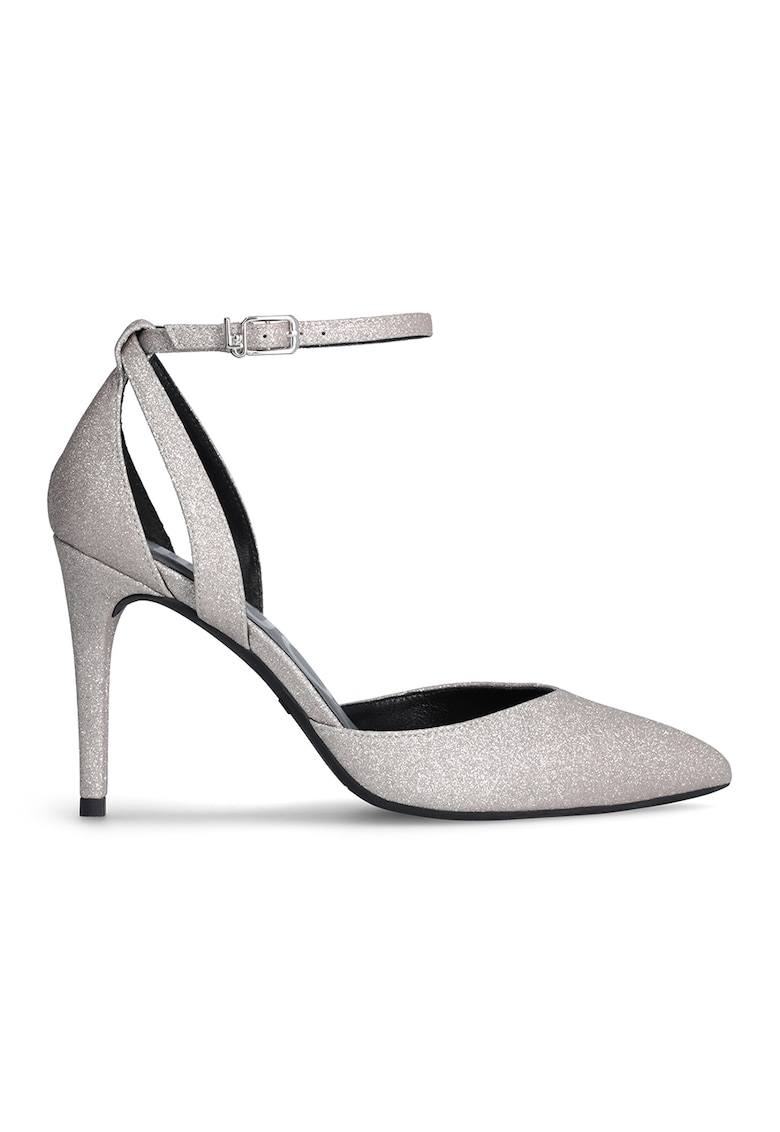 Pantofi stiletto cu aspect stralucitor si varf ascutit - Argintiu