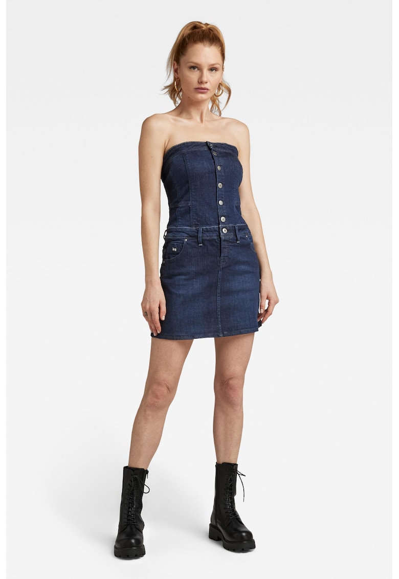 Rochie mini de denim fara bretele