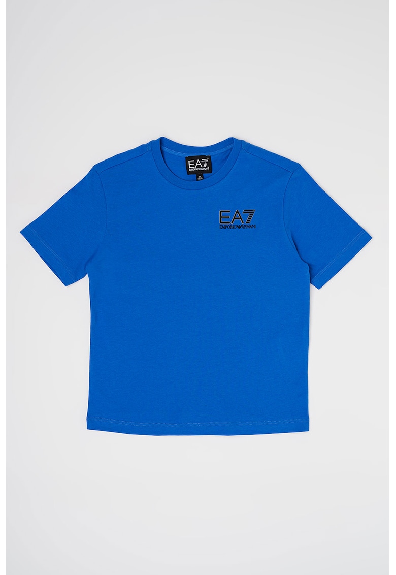 Tricou de bumbac cu decolteu la baza gatului si logo