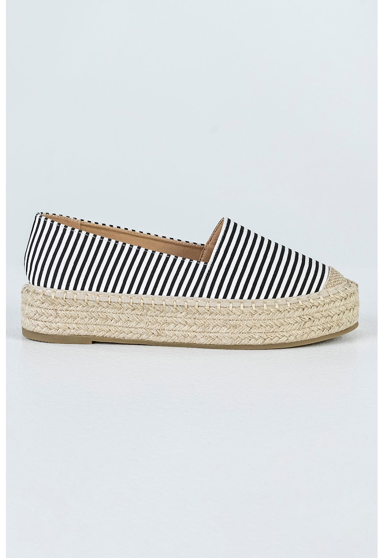 Espadrille cu model in dungi - Alb/Negru/Bej
