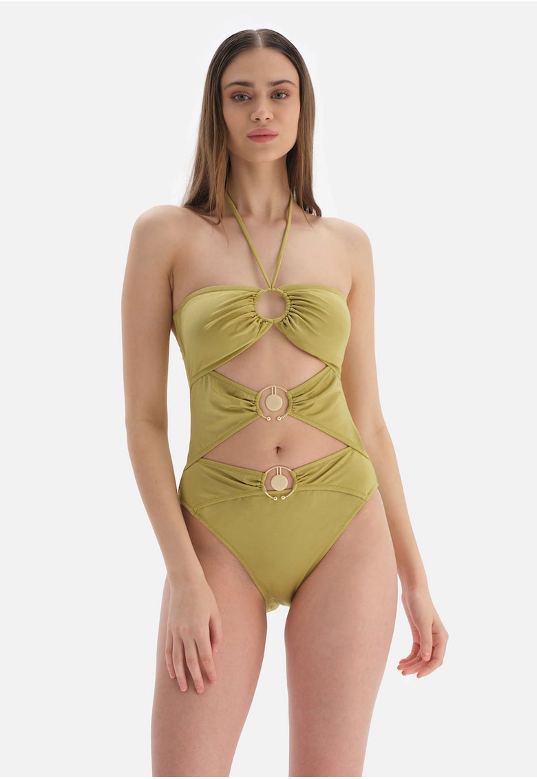 Costum de baie intreg cu model halter si decupaje