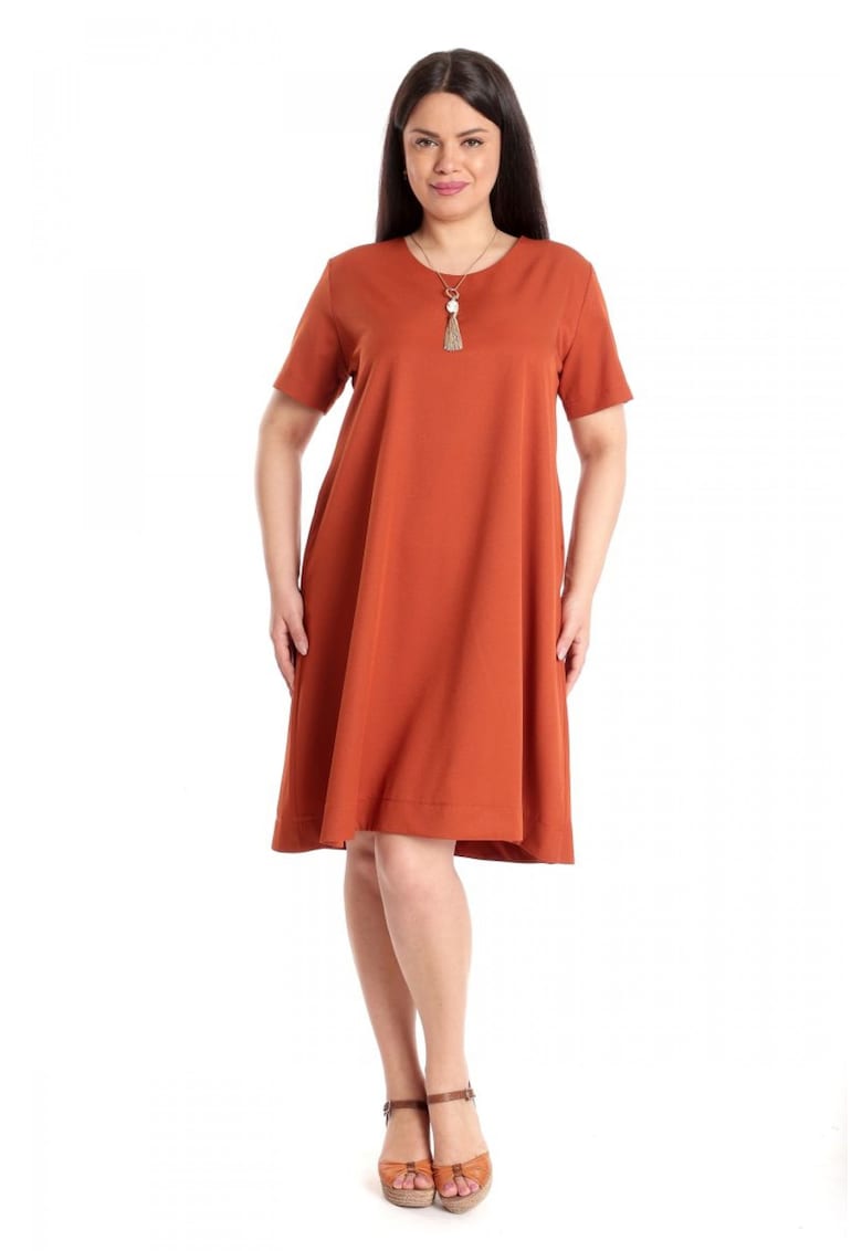 888142607-Rochie Dama Ampla - Caramiziu cu Buzunare