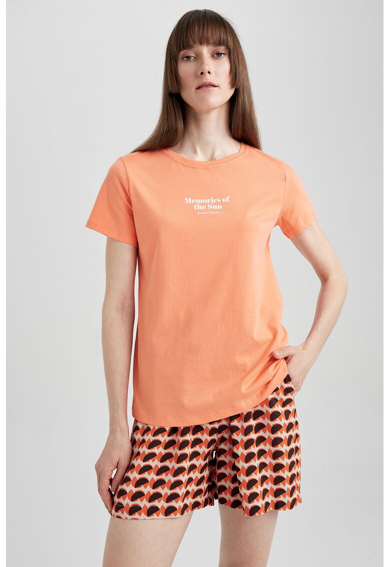Tricou de bumbac cu detalii cu imprimeu text