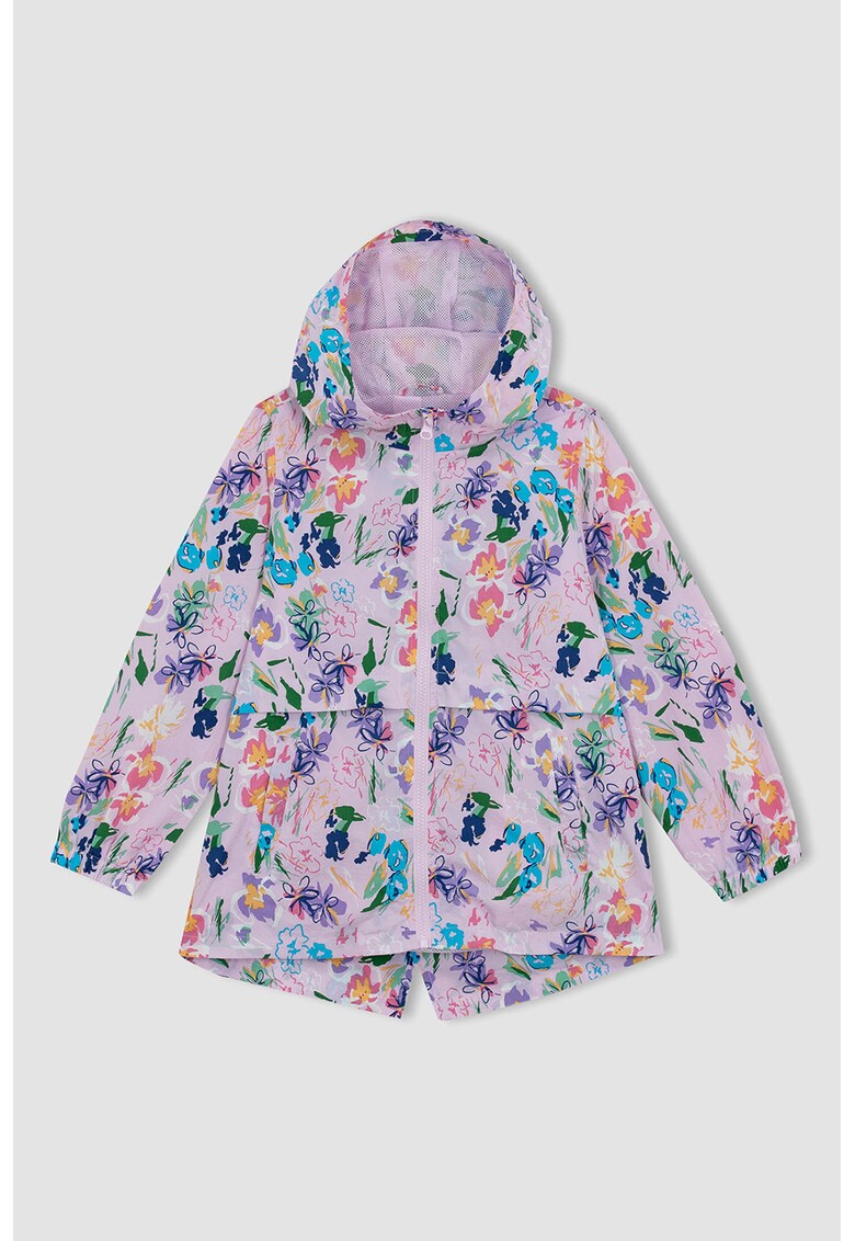 Haina de ploaie cu gluga si model floral