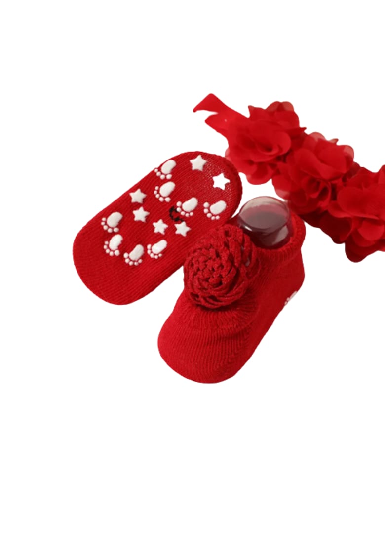 Compleu Pentru Fetite Ciorapi si Bentita Rosu Morning