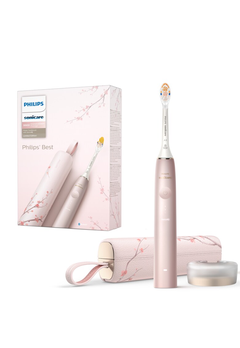 Periuta electrica sonica Philips Prestige 9900 - 62000 miscari/minut - tehnologie SenseIQ - aplicatie Sonicare cu inteligenta artificiala - wireless Bluetooth - senzori - 5 moduri personalizabile - 1 cap de periere - toc de incarcare USB