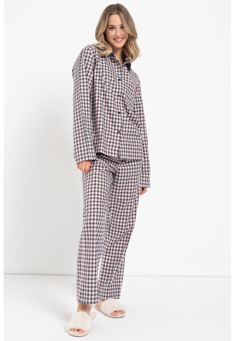 Pijama in carouri cu pantaloni lungi Flanella