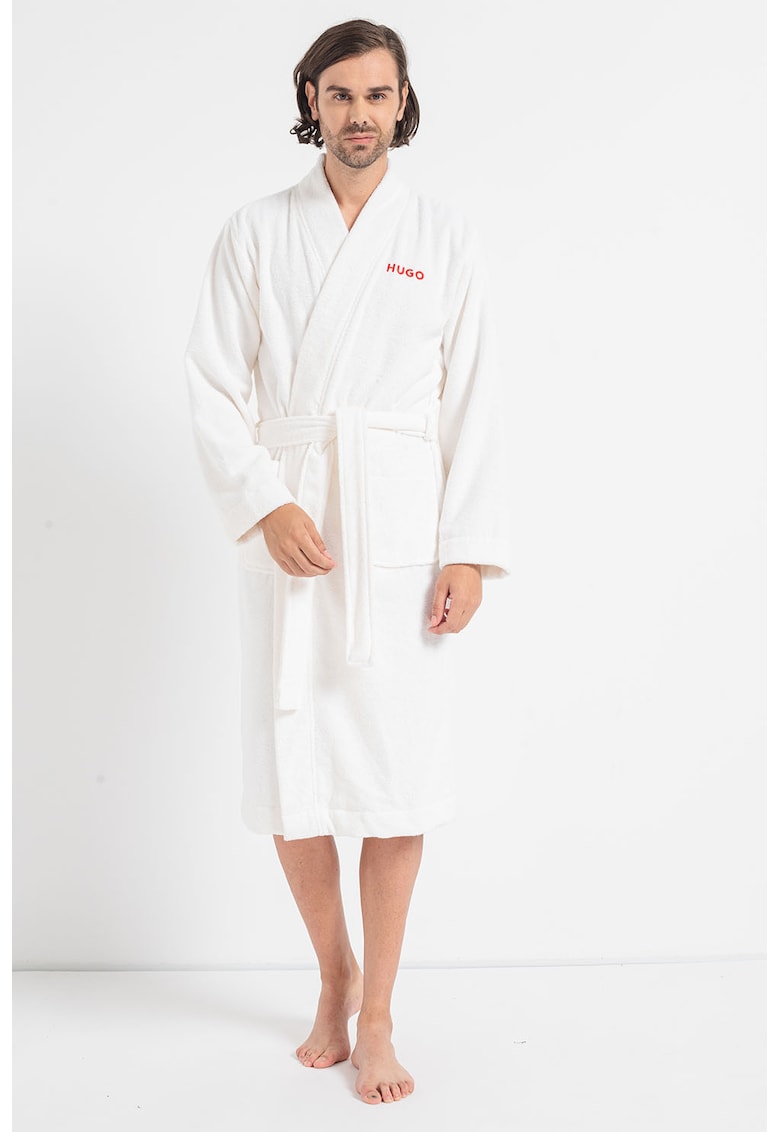Halat de baie din material terry cu logo - Alb optic