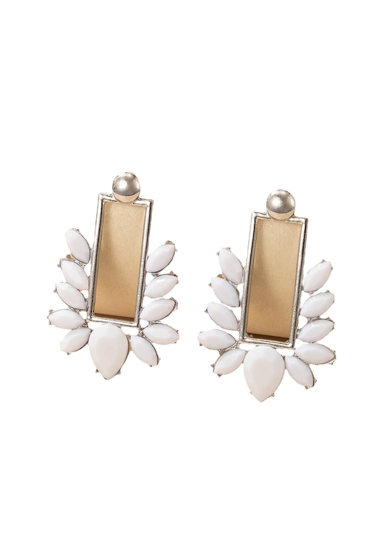 Cercei argintii - dreptunghiulari - cu pietre albe - Amos C9