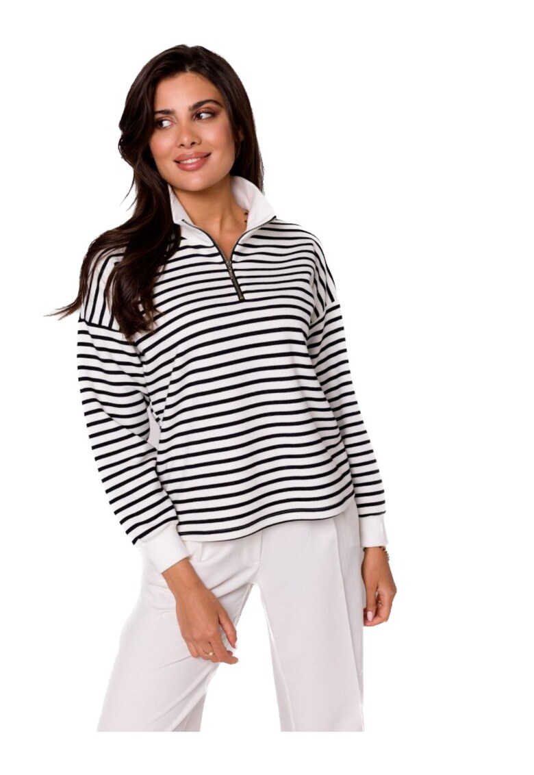 Tricou de damă cu mânecă lungă Lynedamor B250 alb-negru