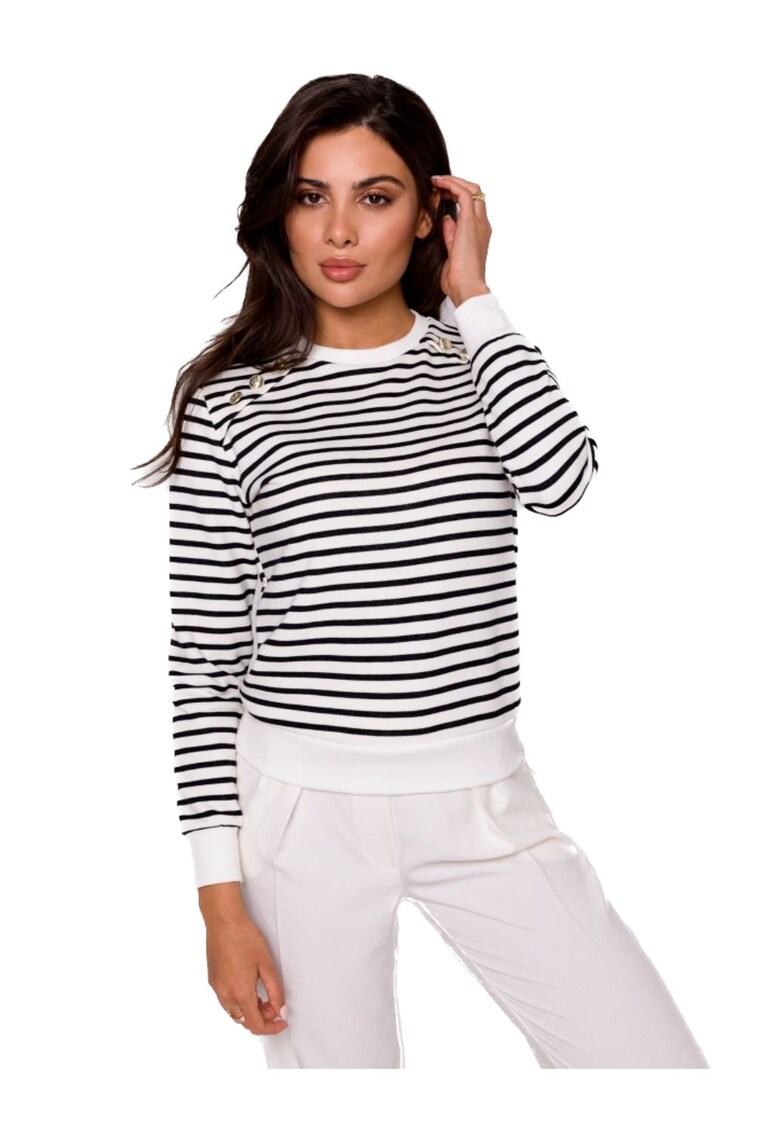 Tricou cu mânecă lungă pentru femei Elaice B251 alb-negru