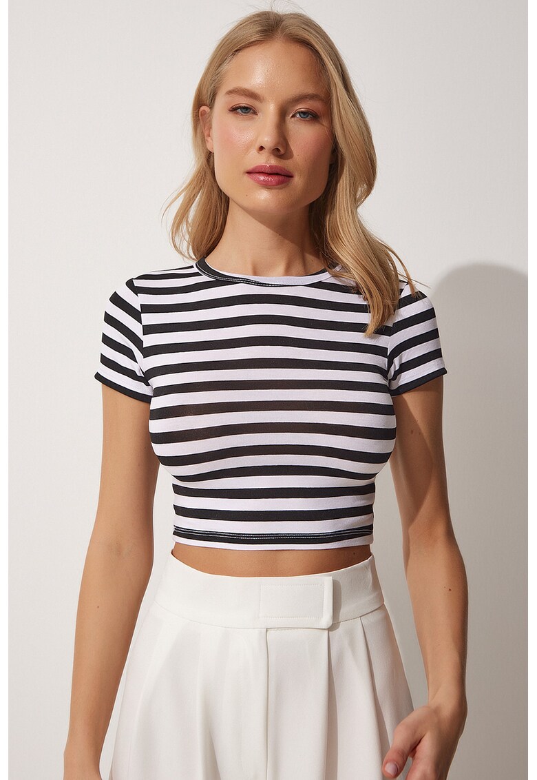 Tricou crop cu dungi