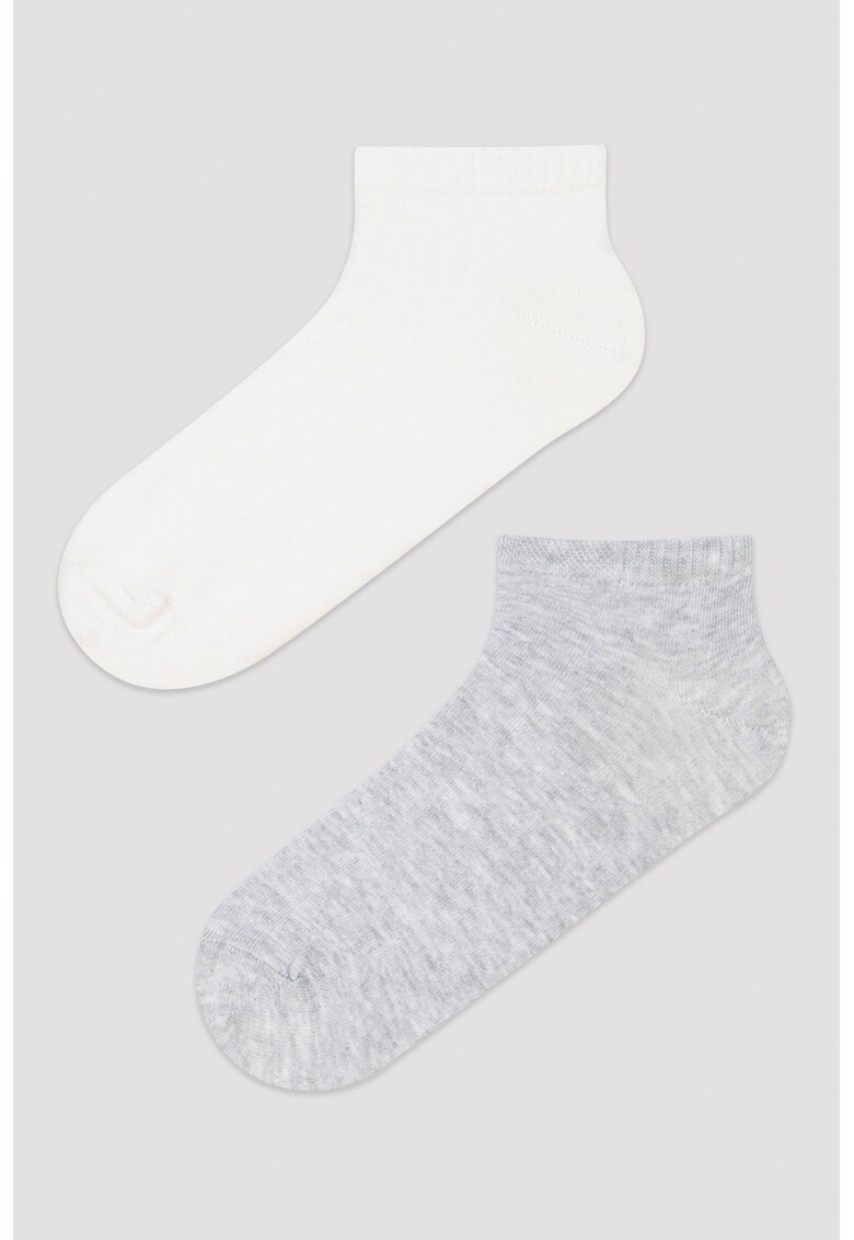 Set de sosete pana la glezna - 2 perechi - Alb/Gri melange