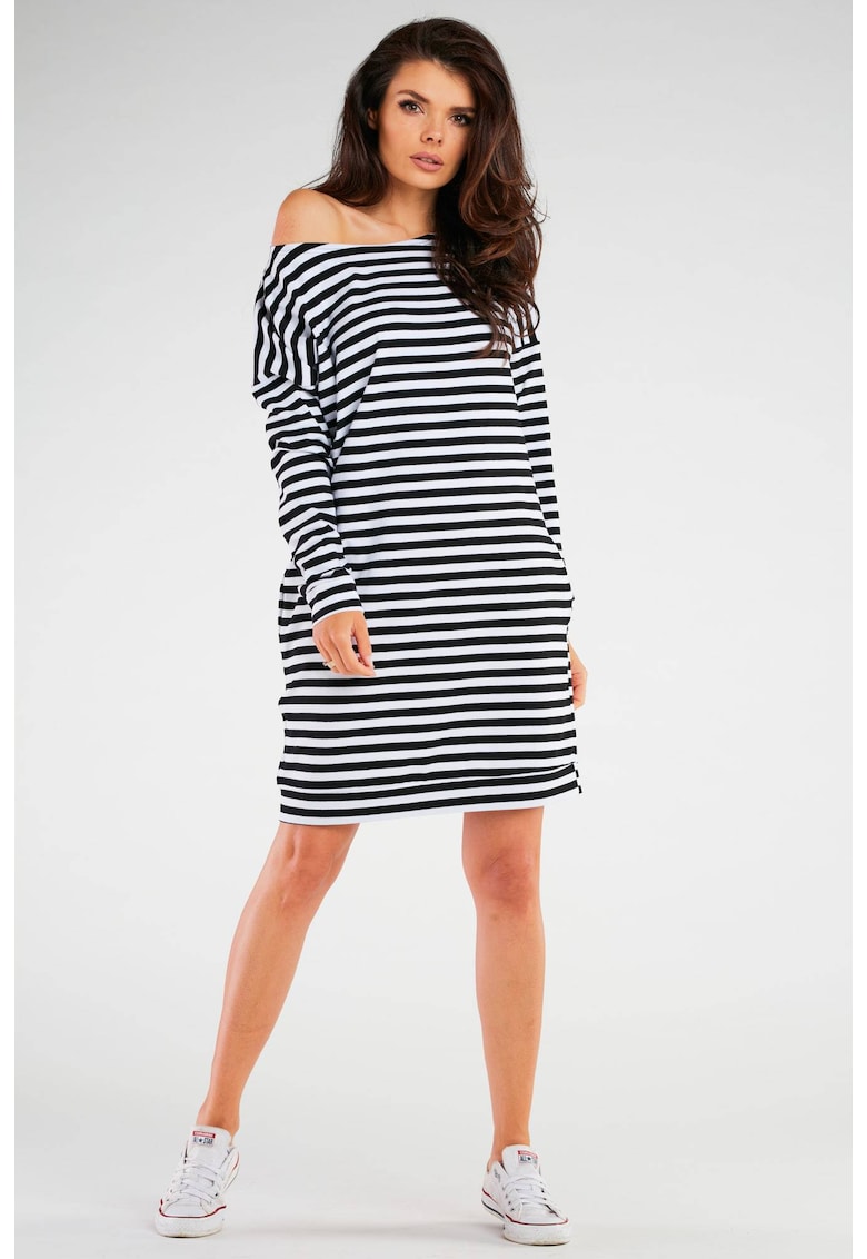 Rochie casual cu maneci lungi - Alb/Negru