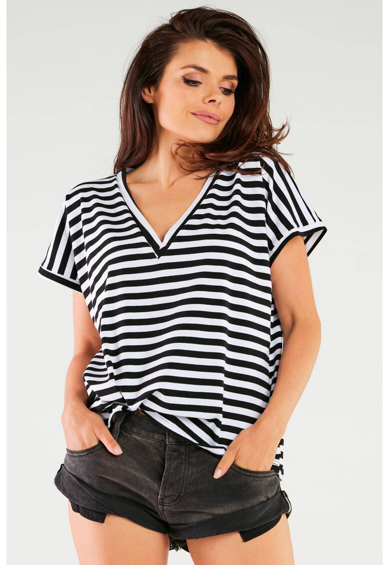 Bluza dama - Bumbac/Lycra - Alb/Negru -