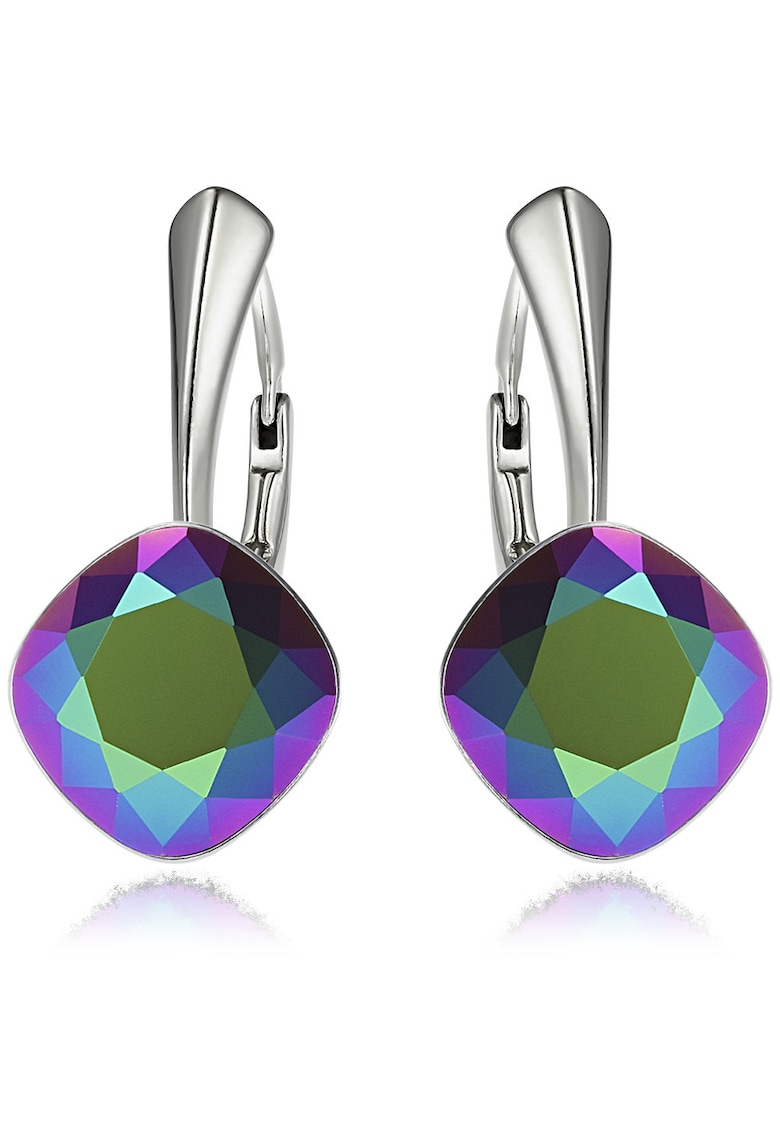 Cercei Argint 925 placat cu rodiu cu cristale® Princess Square 10mm Scarabeus Green Leverback