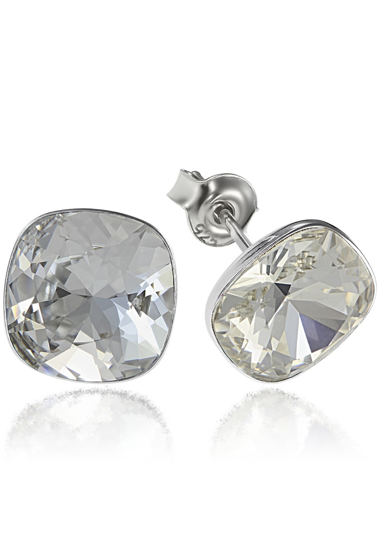 Cercei Argint 925 placat cu rodiu cu cristale Swarovski® Princess Square - Alb