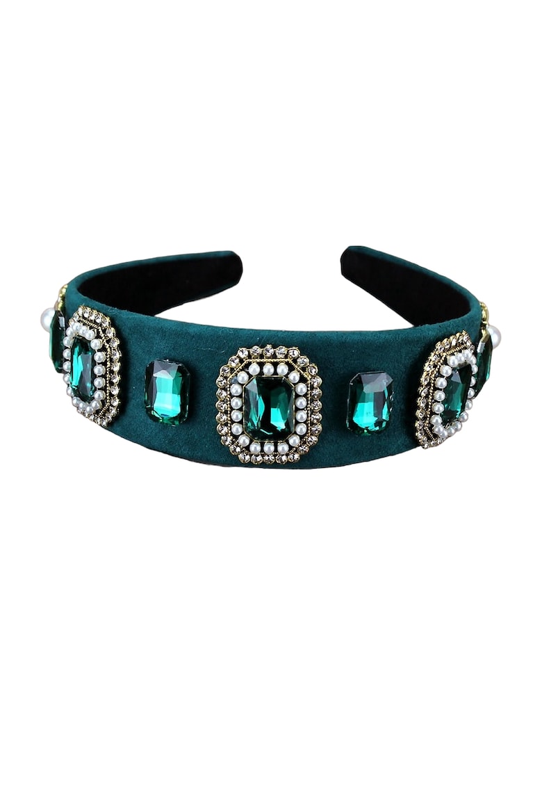 Bentita verde - stil vintage - cu pietre si perlute - Almira C2