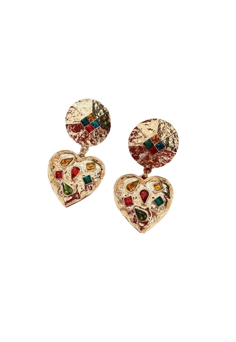 Cercei aurii - forma de inima - cu clips si pietre - Viggo C4 -
