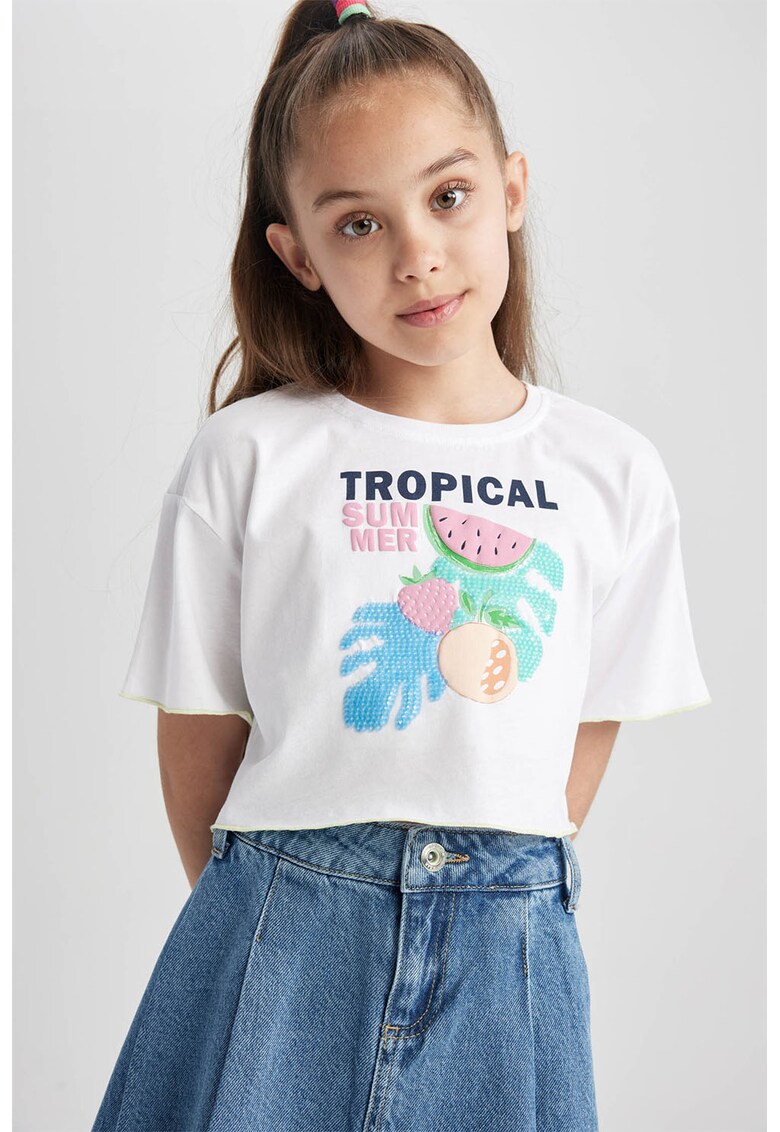 Tricou crop cu aplicatii de paiete