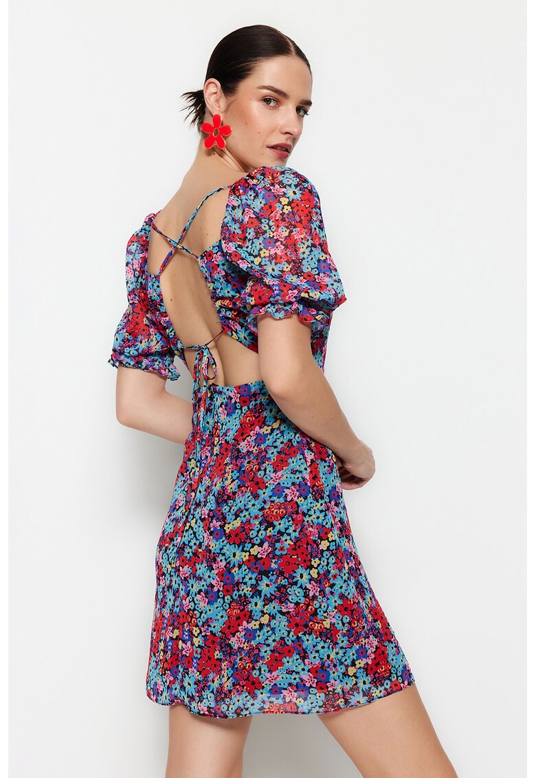 Rochie mini evazata cu model floral