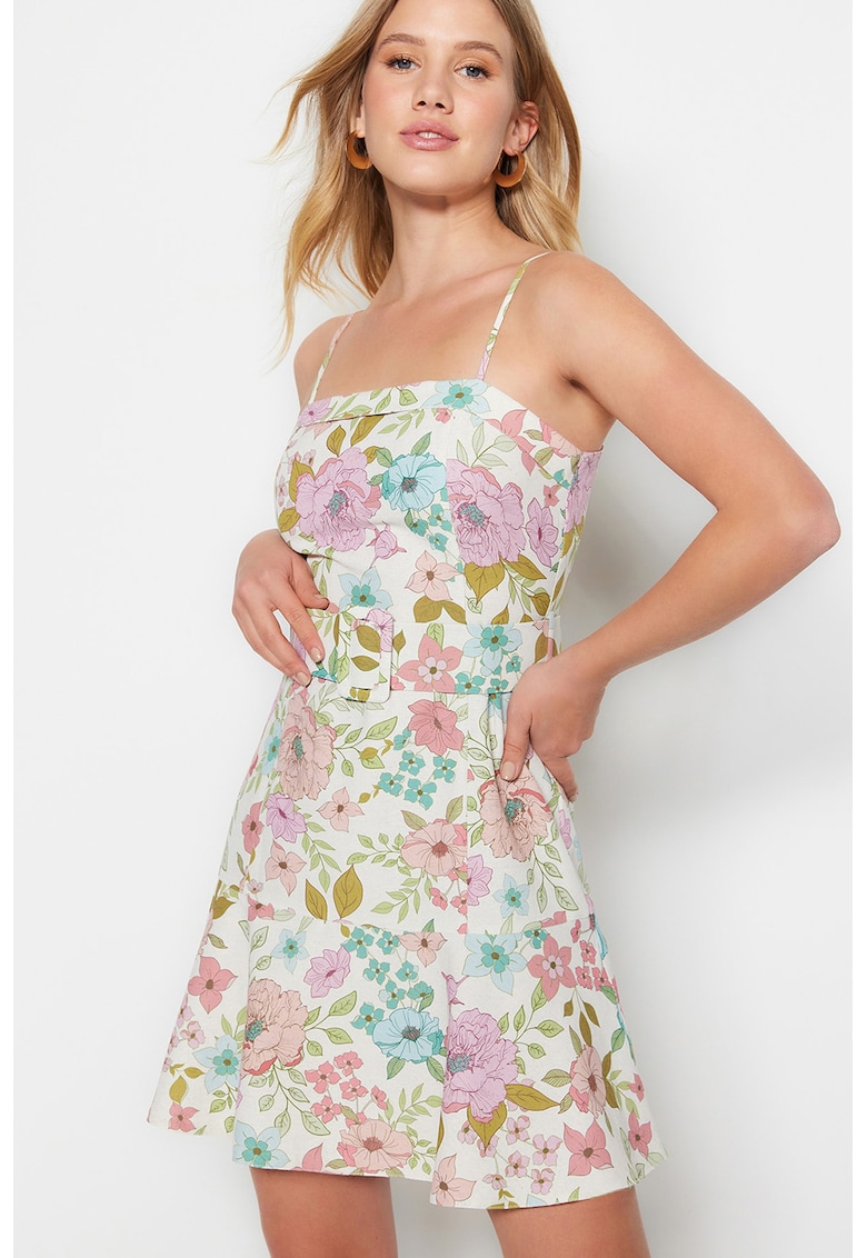 Rochie mini din amestec de in cu model floral