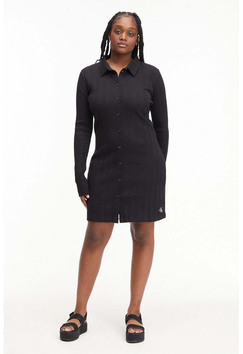 Rochie-camasa din amestec de bumbac cu aspect striat