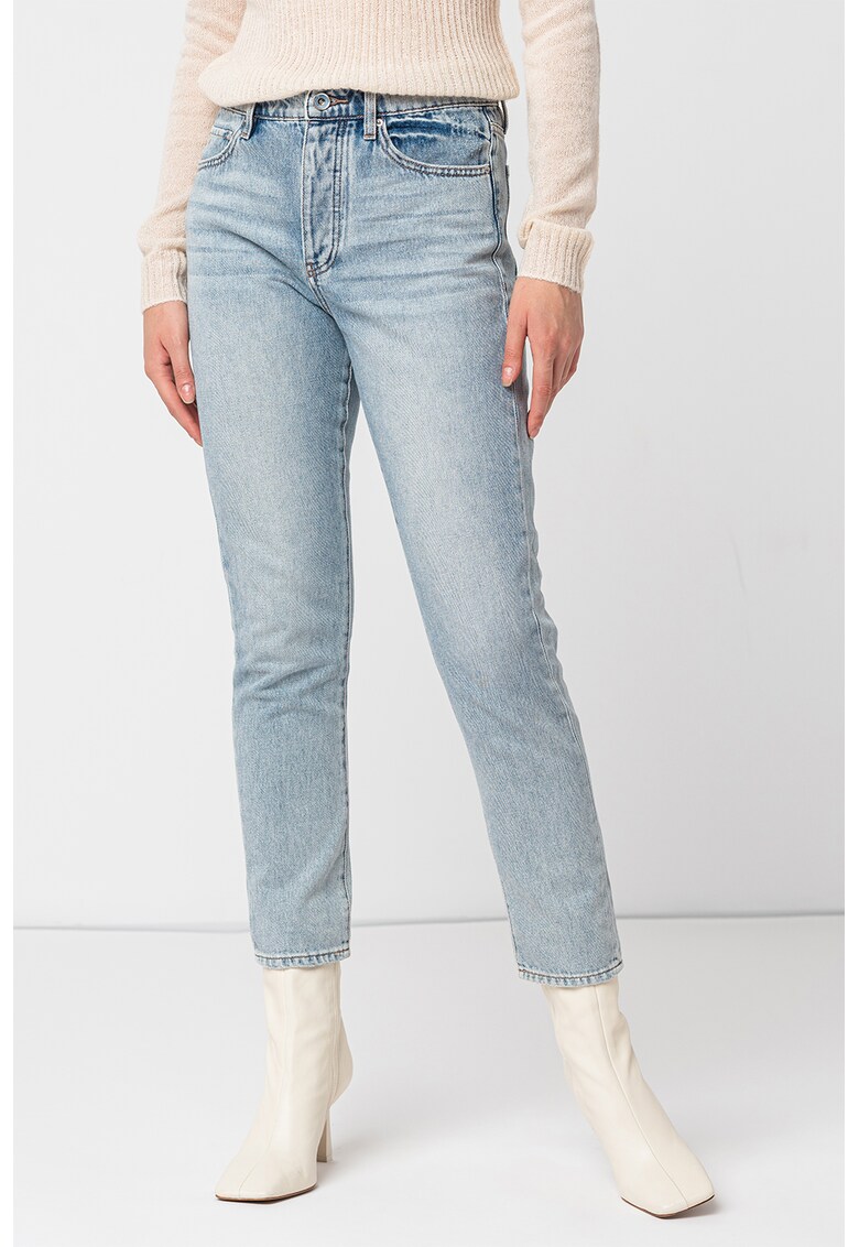 Blugi crop cu aspect decolorat - Albastru deschis